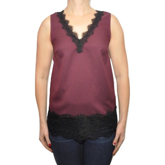 MICHAEL Michael Kors Sleeveless Lace Tank Top Blouse Wine XS/S/M - Picture 1 of 4